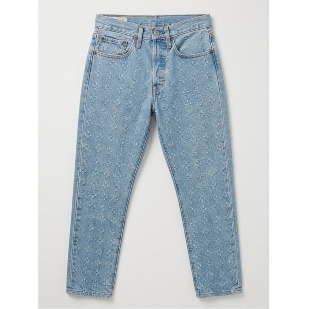 RARE Levi's 501 Original Cropped Jeans Distressed Star Pattern Denim‎ Size 25